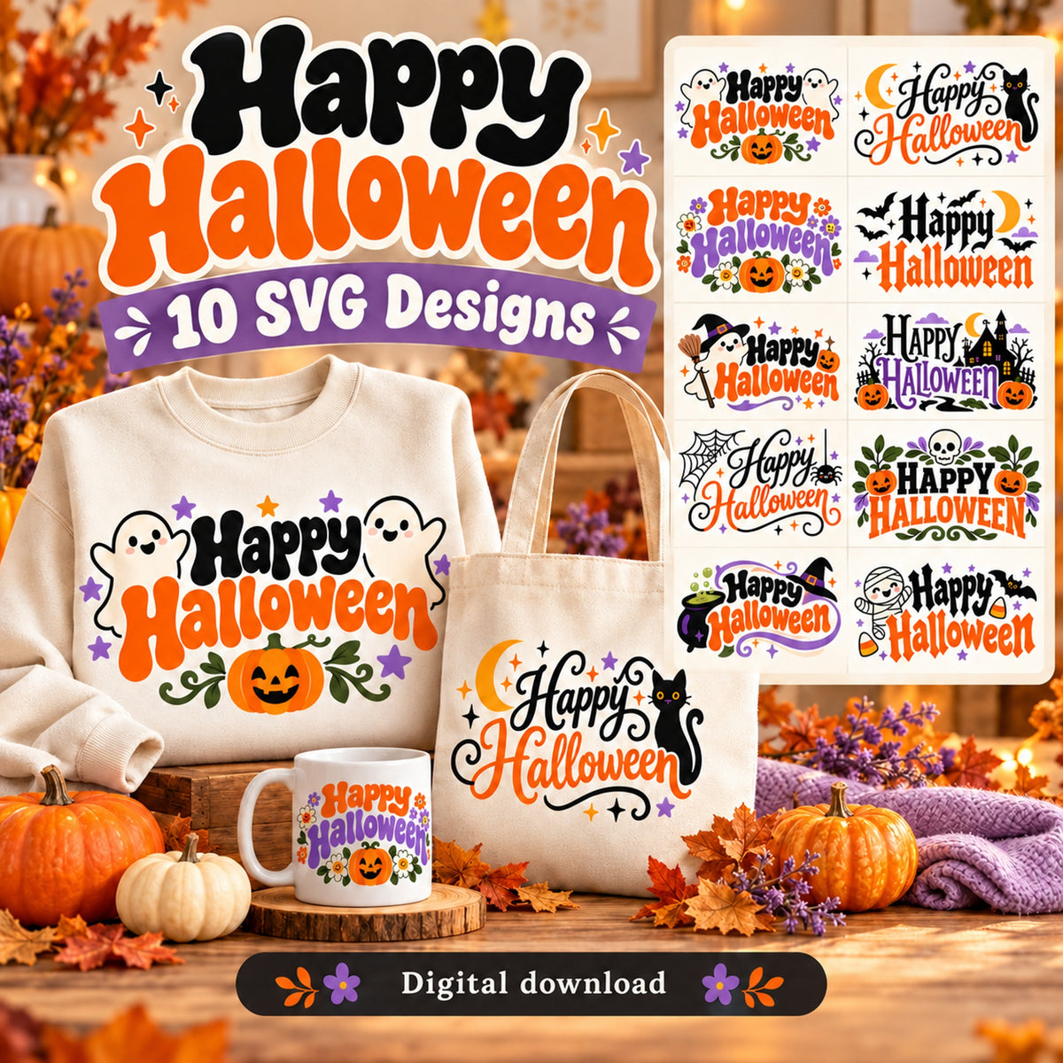 Happy Halloween SVG Pack - 10 Spooky Designs + PNG