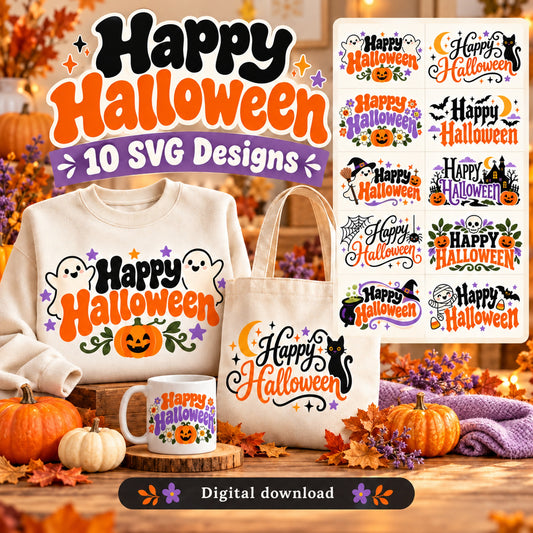 Happy Halloween SVG Pack - 10 Spooky Designs + PNG