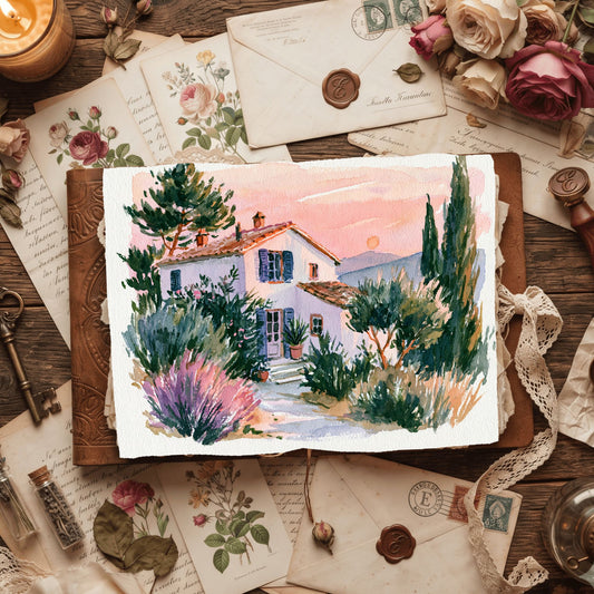 Airy Tuscany Watercolor Landscape