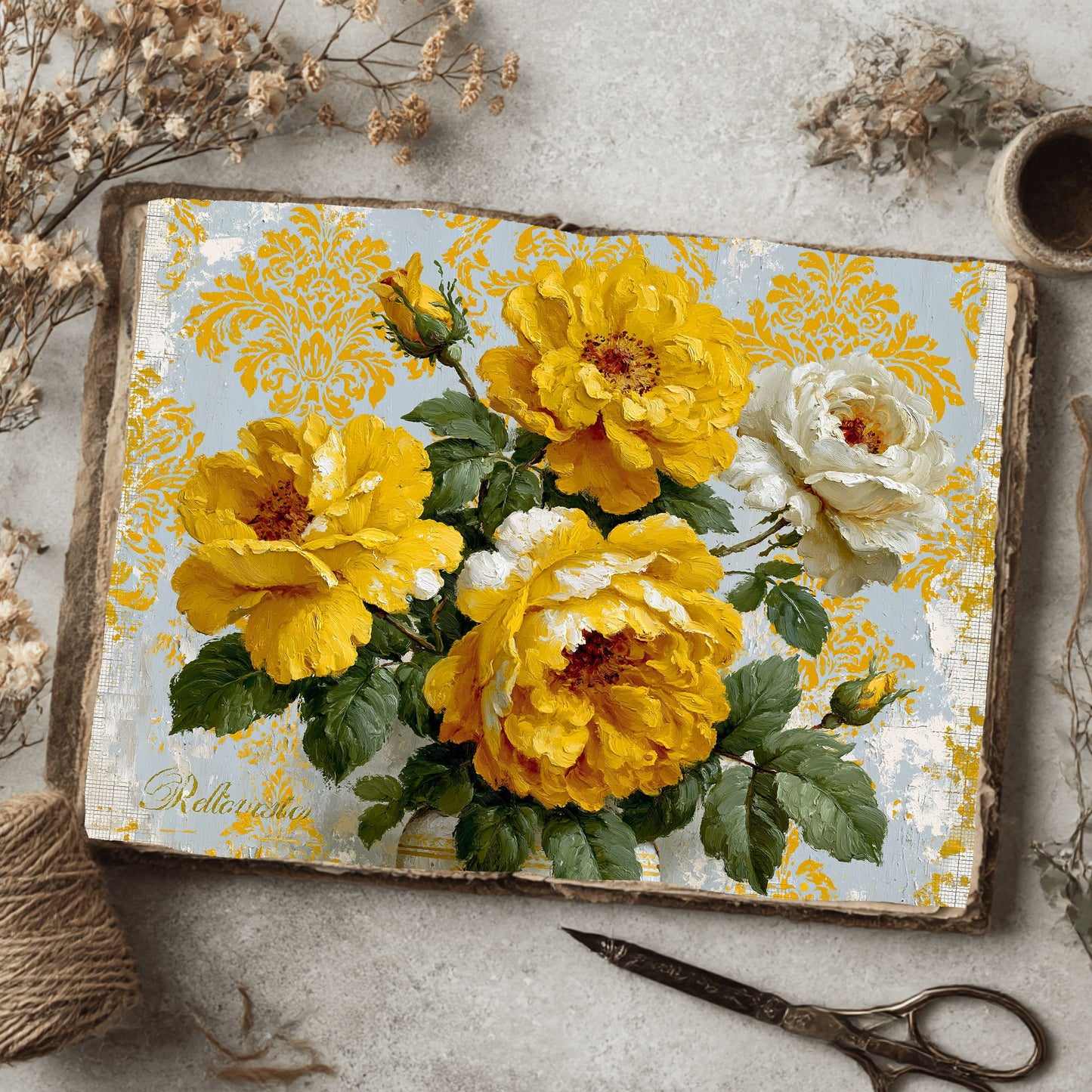 Bright Yellow Shabby Chic Journal Paper