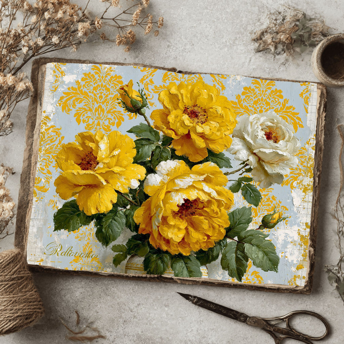 Bright Yellow Shabby Chic Journal Paper
