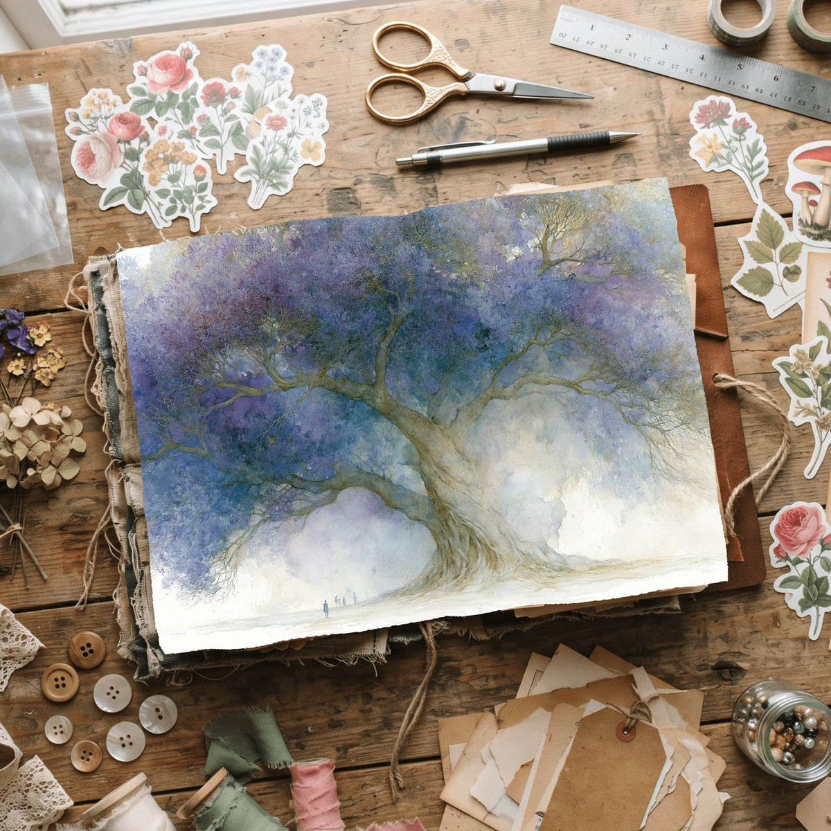 Enchanted Watercolor Wildflower Landscape