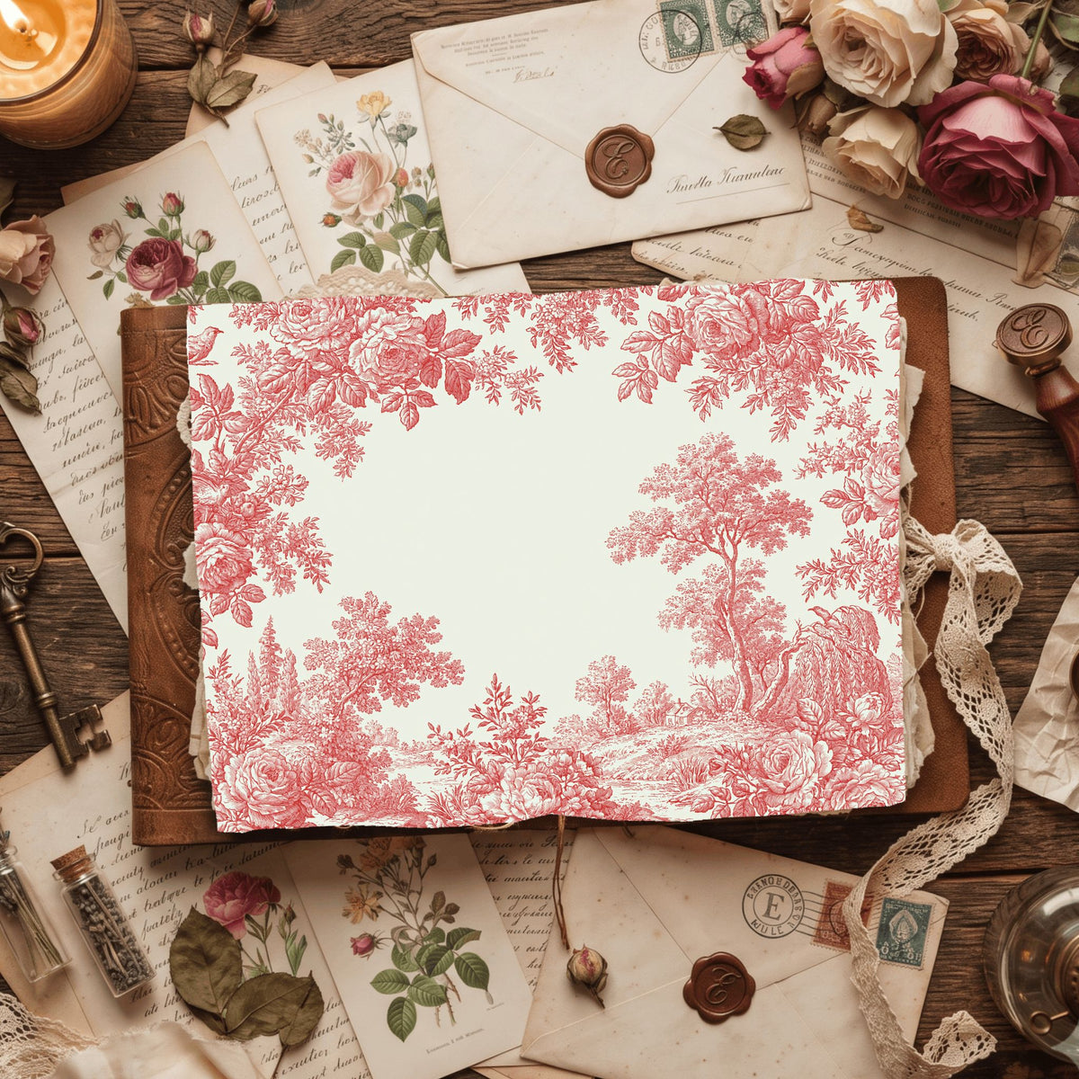 French Toile De Jouy Note Card Border