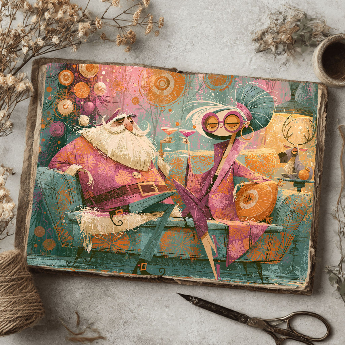 Groovy Vintage Santa Christmas Art