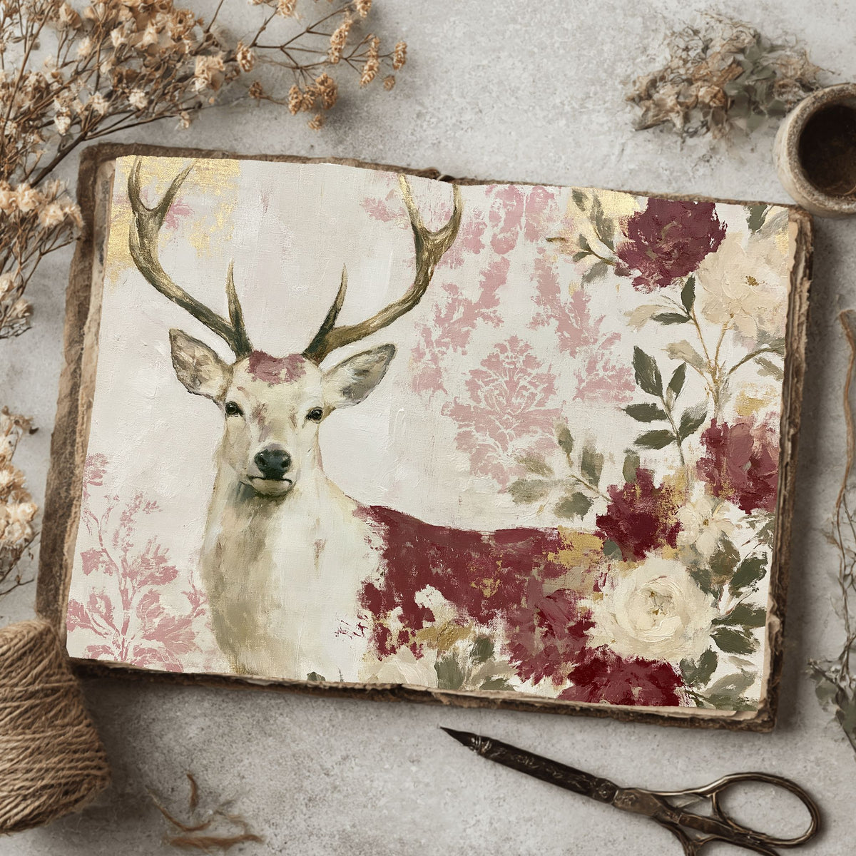 Majestic Stag Damask Botanical Art