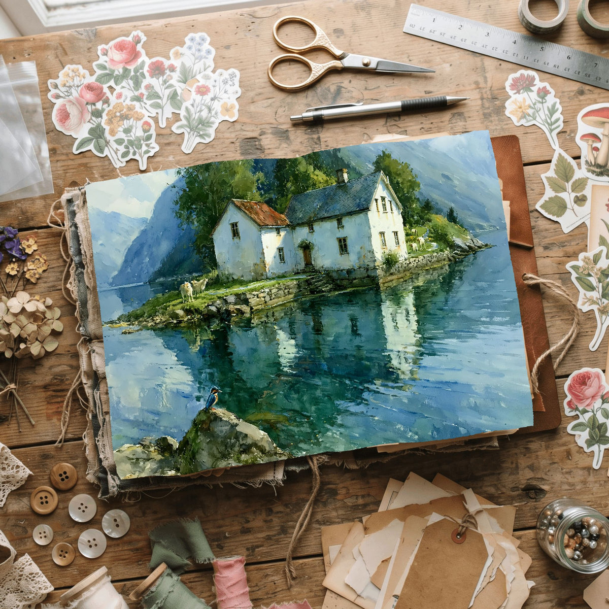 Norwegian Fjord Watercolor Landscape