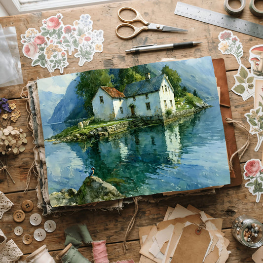 Norwegian Fjord Watercolor Landscape