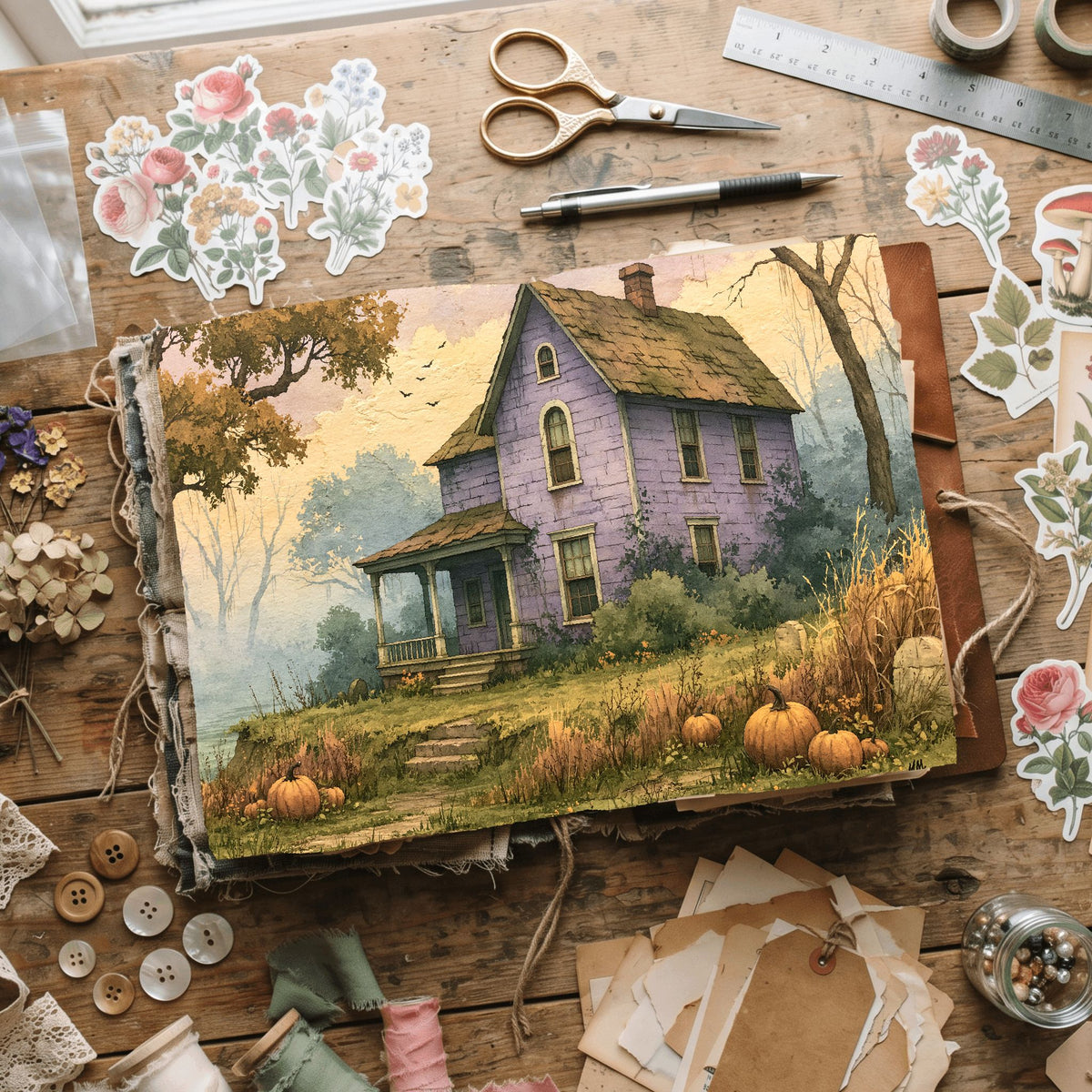 Purple Halloween Watercolor Art