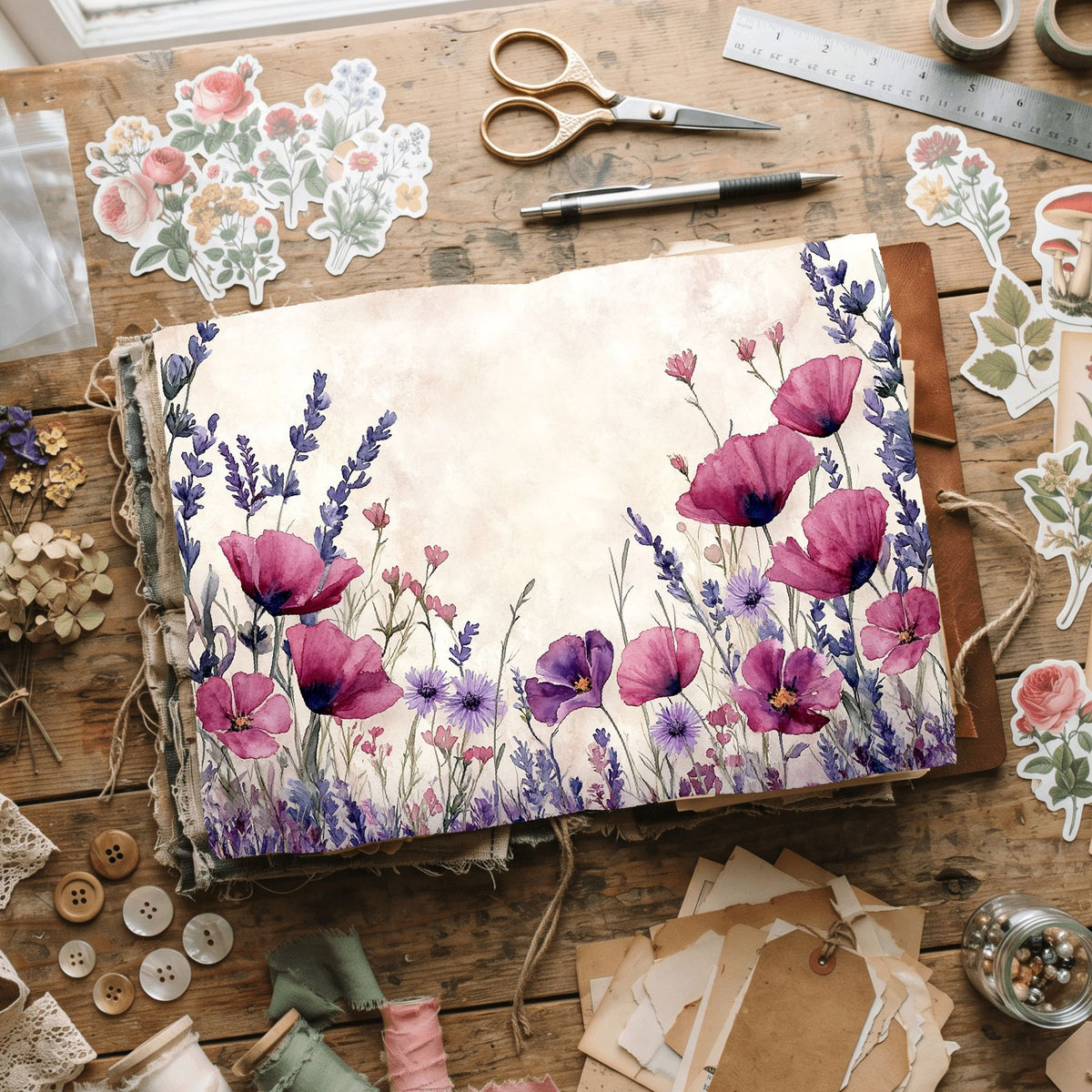 Purple Wildflower Corner Stationery