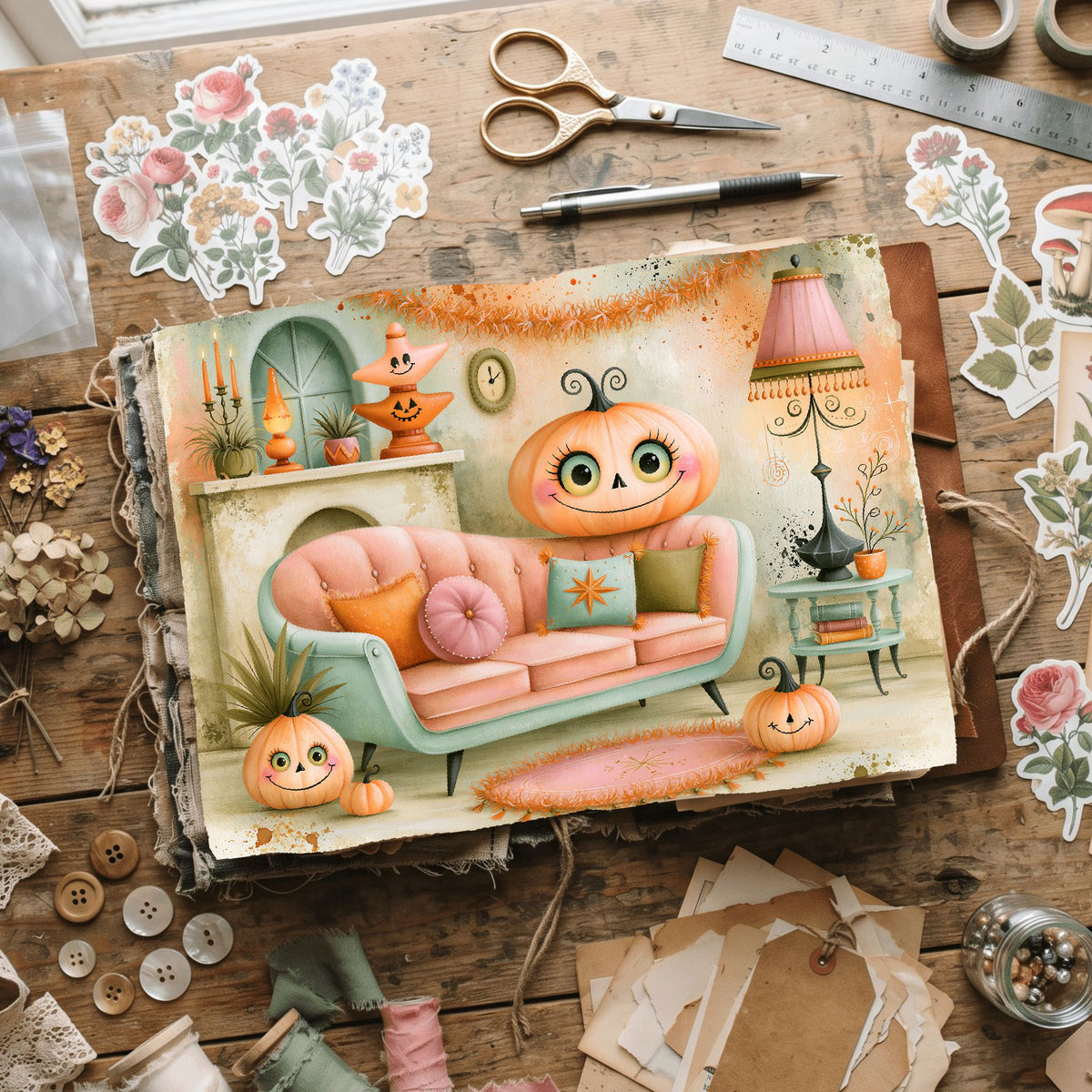 Vintage Halloween Ink & Gouache Art