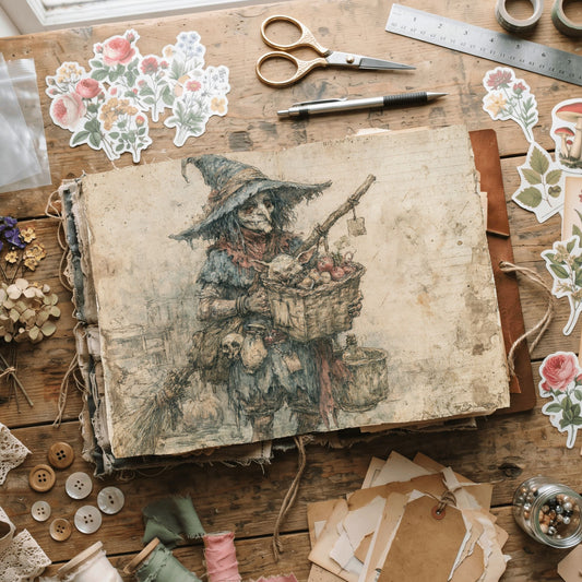 Vintage Halloween Witch Journal Paper