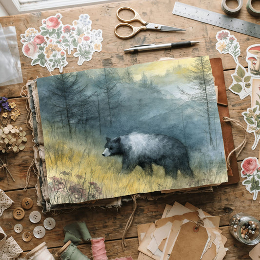 Woodland Bear Watercolor Landscape