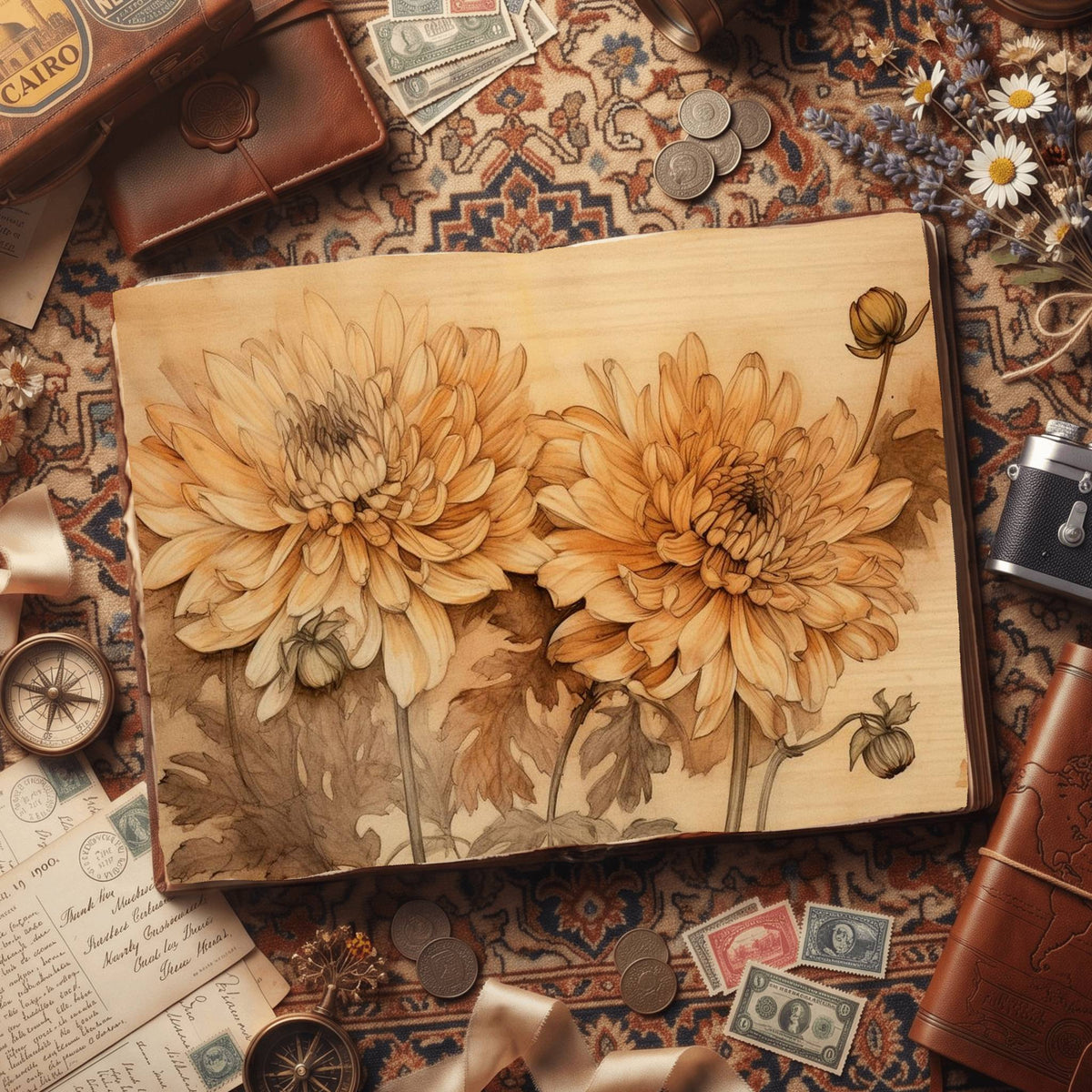 Autumn Chrysanthemums Digital Papers