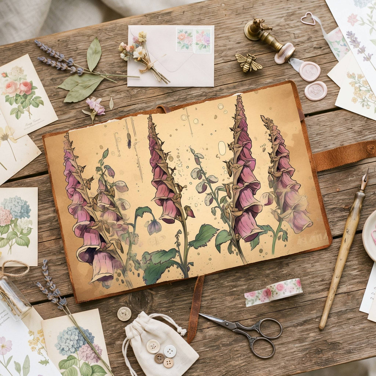 Autumn Digitalis Foxgloves Digital Papers