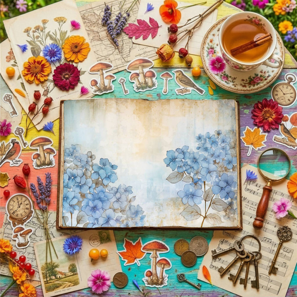 Blue Floral Digital Papers