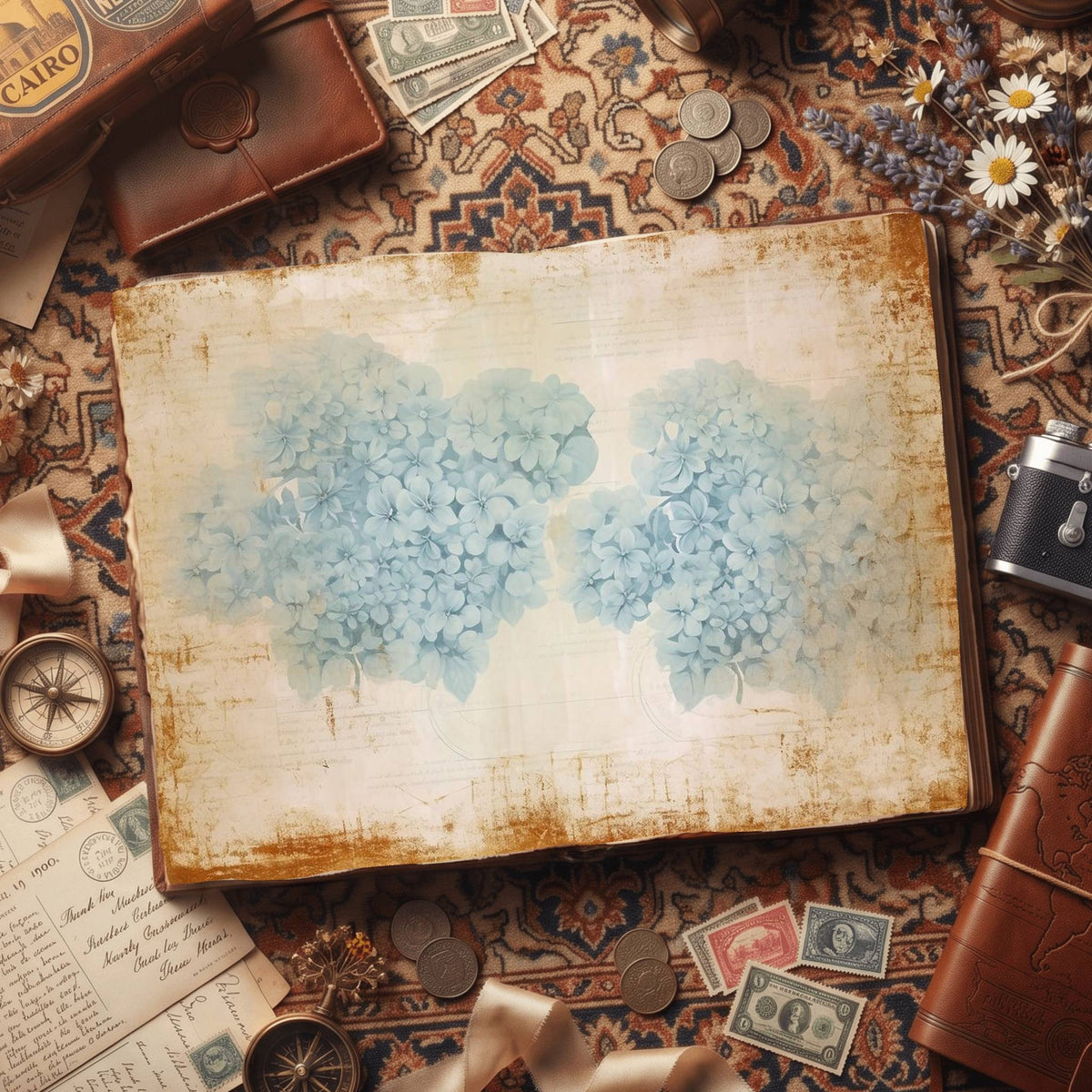 Blue Hydrangea Digital Papers