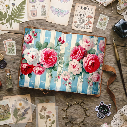 Blue Stripe Rose Digital Papers