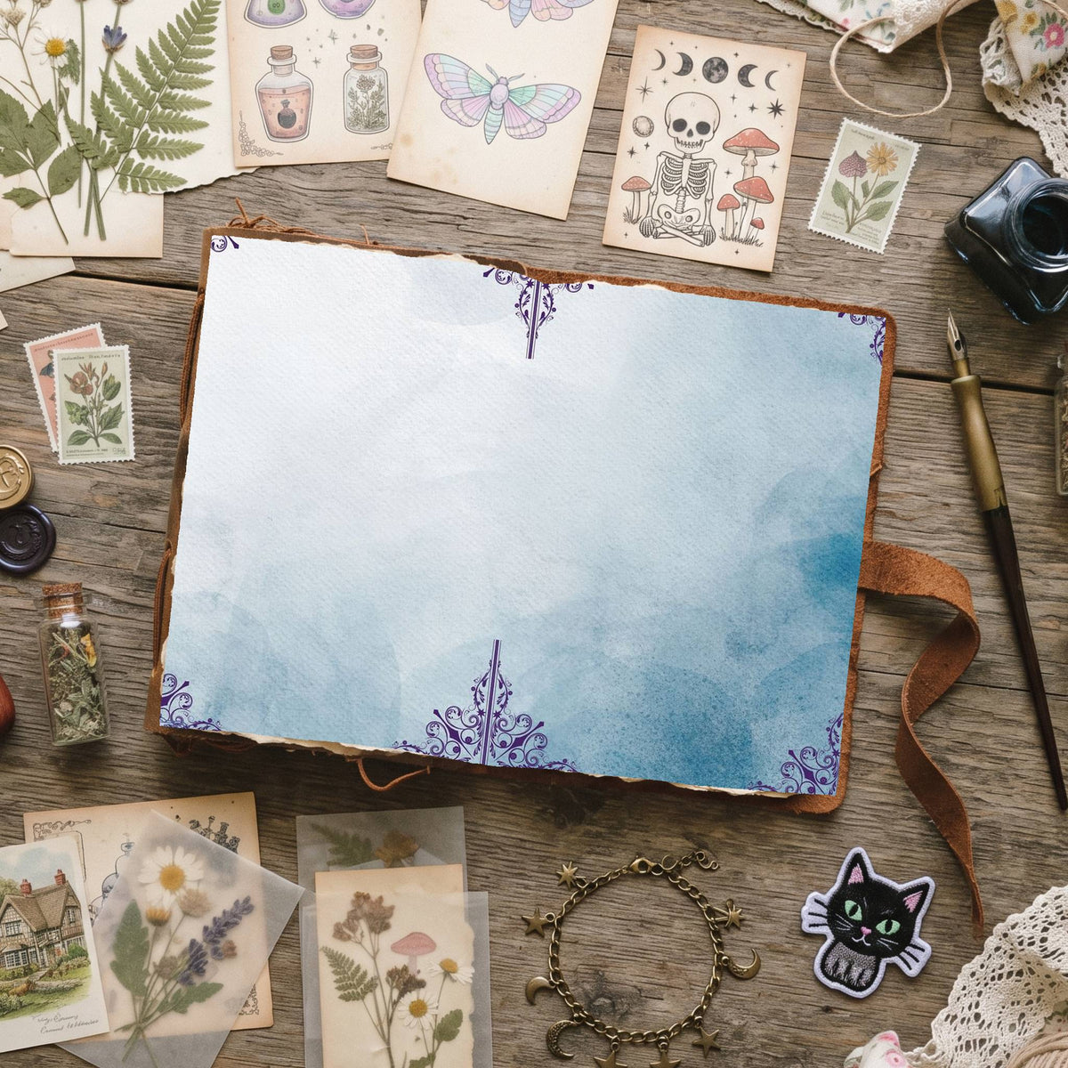 Blue Watercolor Distressed Blank And Lined Digital Papers