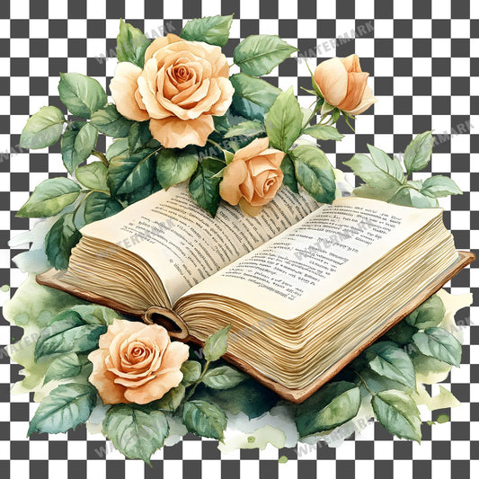 Book And Roses Clipart Pngs