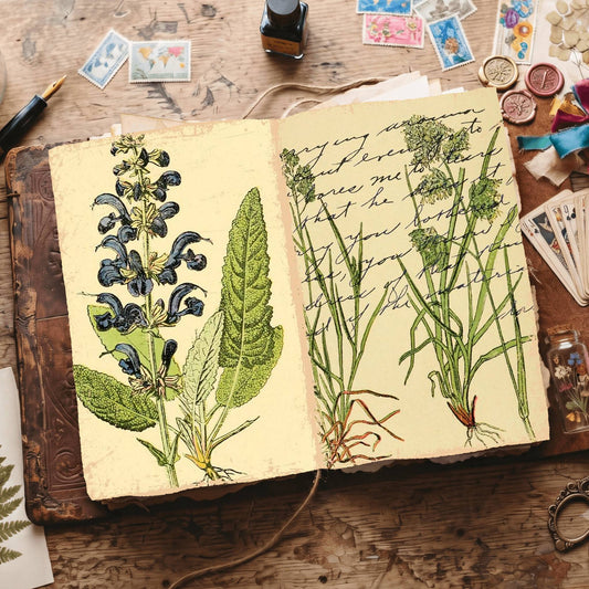 Botanical floral printable junk journal papers, digital download preview
