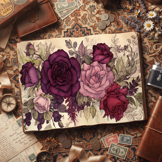 Burgandy Roses Digital Papers