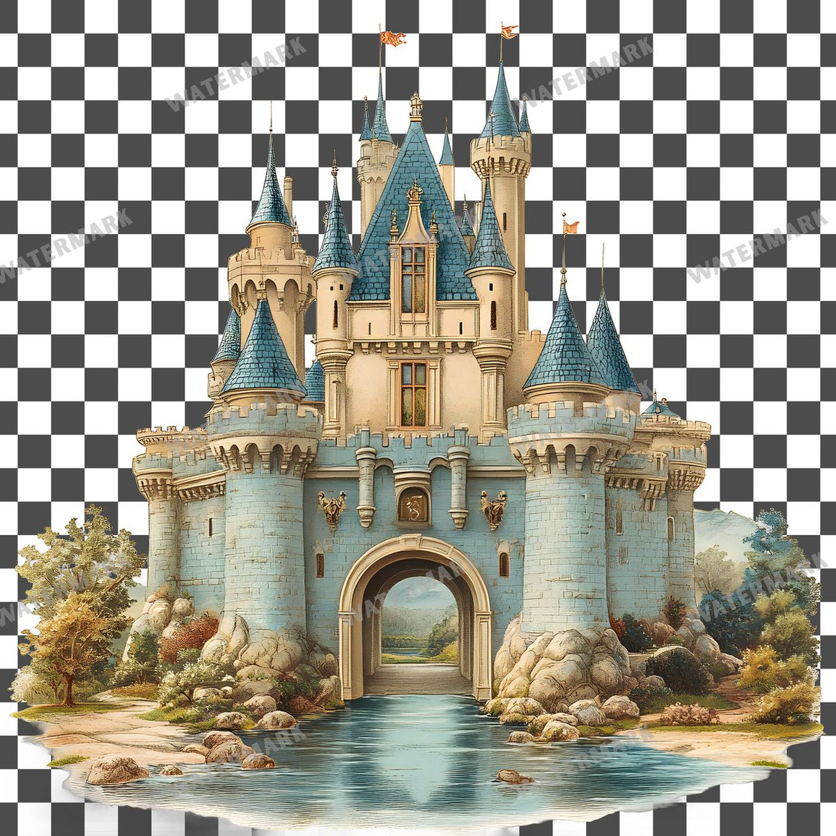 Castle Vintage Style Clipart Pngs