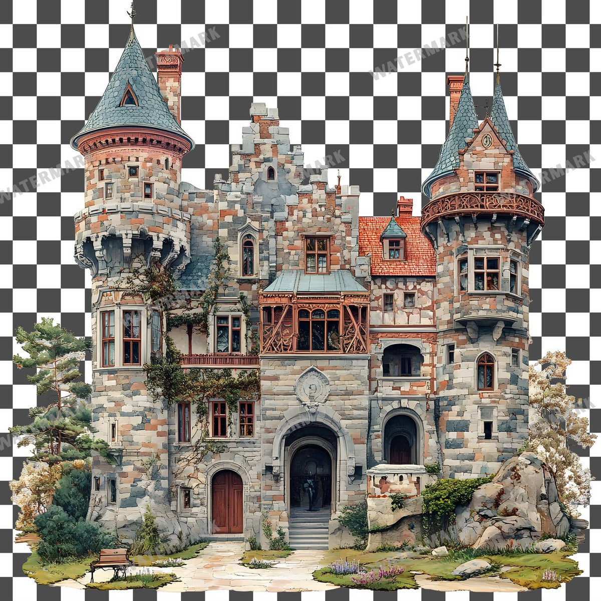 Castle Vintage Style Clipart Pngs