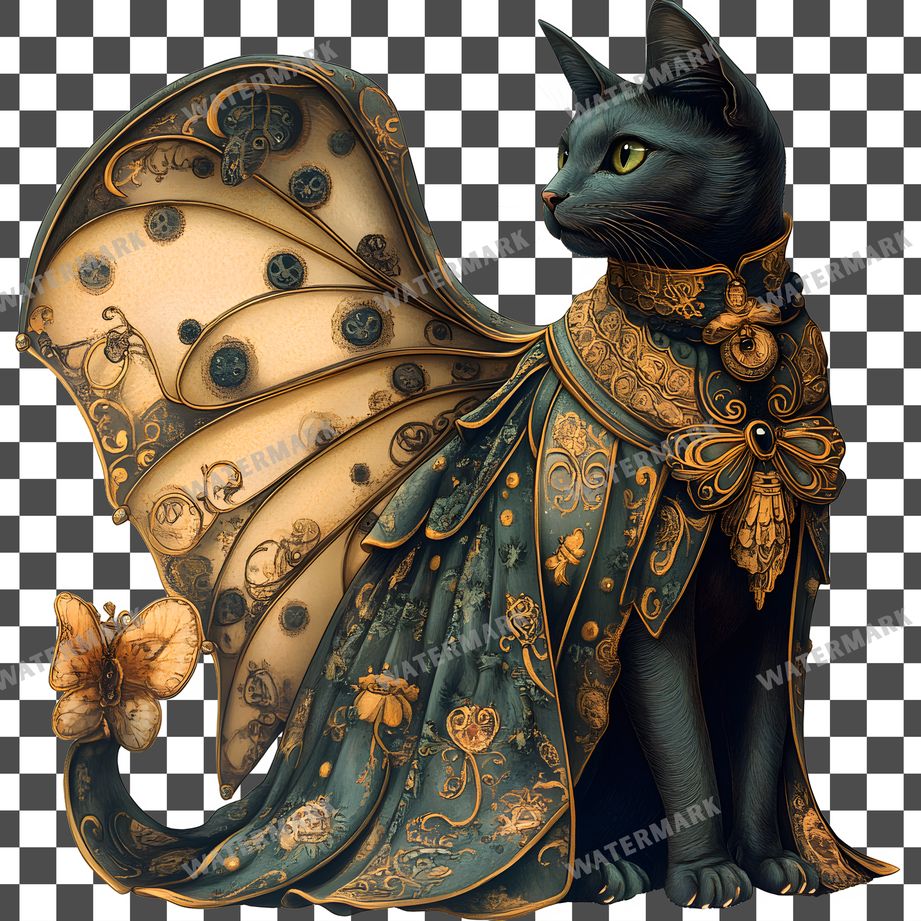 Cat Vintage Style Clipart Pngs