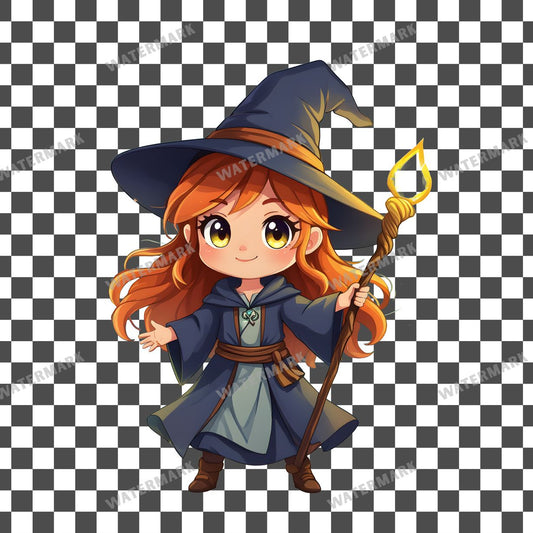 Chibi Firefly Wizard clipart PNG on a transparent background, design 1