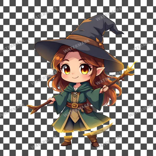 Chibi Firefly Wizard clipart PNG on a transparent background, design 1
