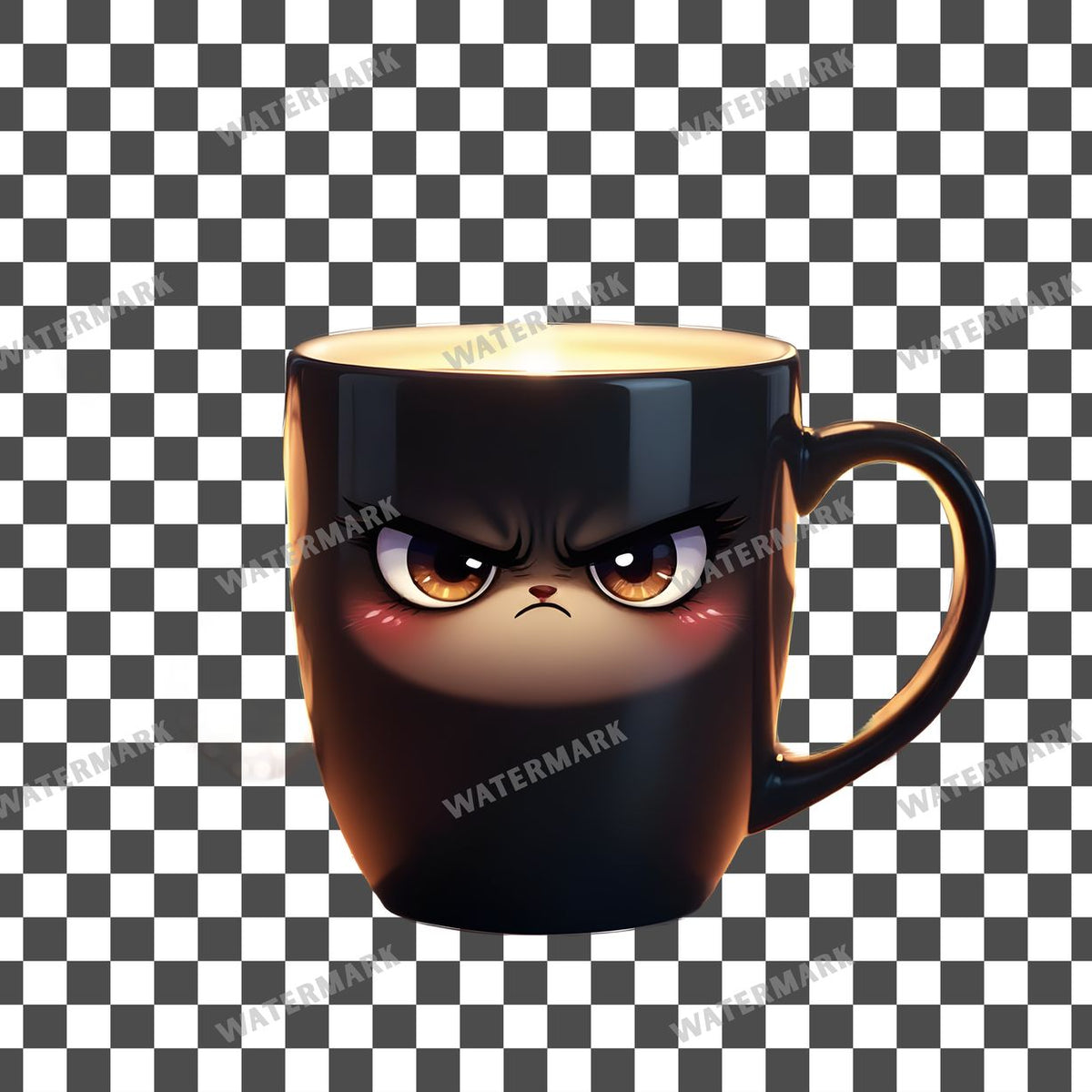 Chibi Grumpy Coffee Mug clipart PNG on a transparent background, design 1