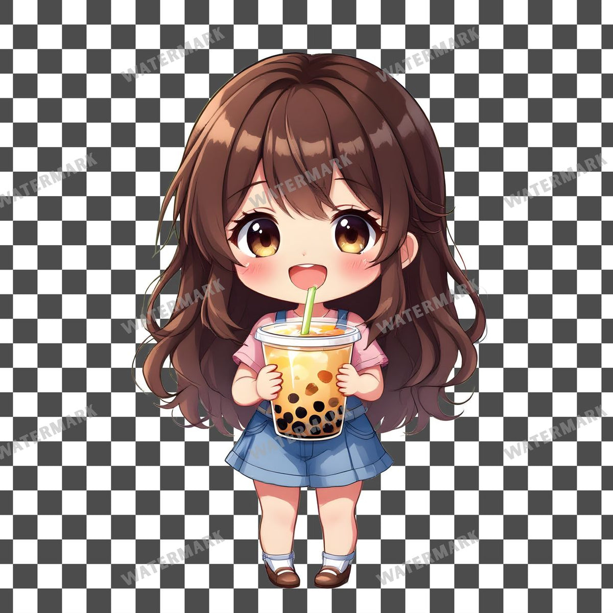 Chibi Holding Bubble Tea clipart PNG on a transparent background, design 1