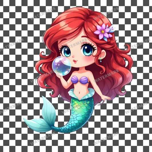 Chibi Mermaid Blowing Bubbles Clipart Pngs