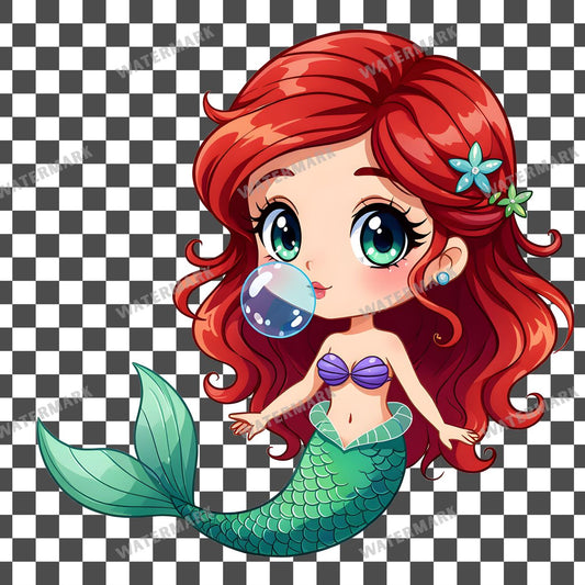 Chibi Mermaid Blowing Bubbles Clipart Pngs