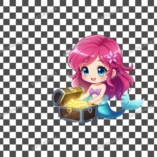 Chibi Mermaid Discovering Clipart Pngs