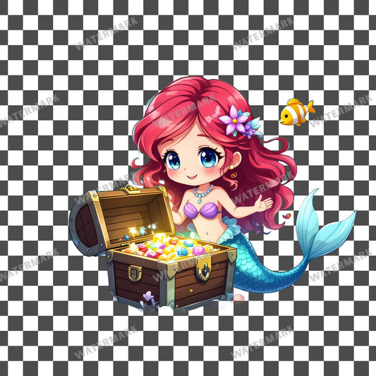 Chibi Mermaid Discovering Clipart Pngs