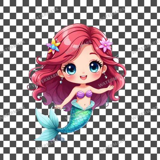 Chibi Mermaid Swimming Clipart Pngs
