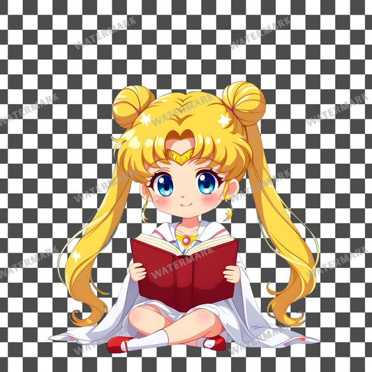 Chibi Moon Reading Clipart Pngs