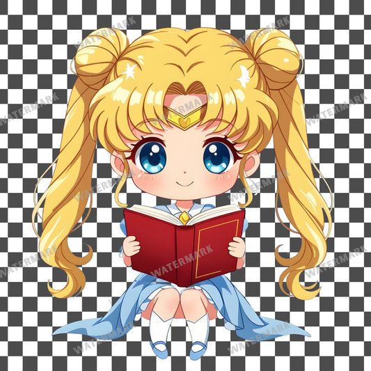 Chibi Moon Reading Clipart Pngs