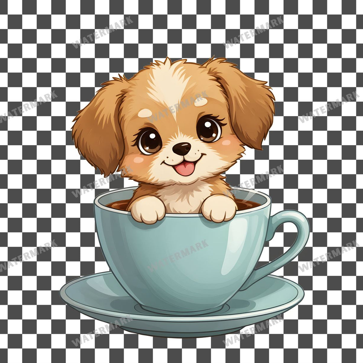 Chibi Puppy Teacup clipart PNG on a transparent background, design 1
