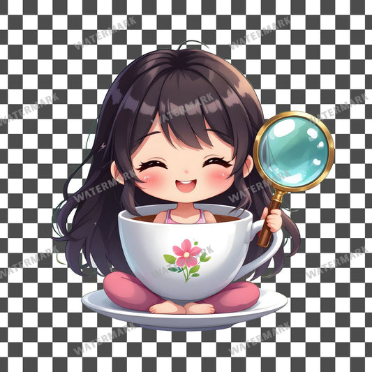 Chibi Singing Teacup clipart PNG on a transparent background, design 1