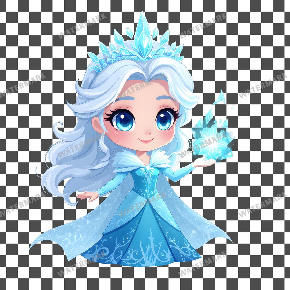 Chibi Snow Queen clipart PNG on a transparent background, design 1