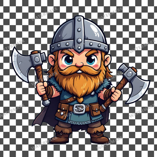 Chibi Viking clipart PNG on a transparent background, design 1