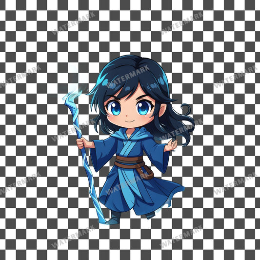 Chibi Water Mage clipart PNG on a transparent background, design 1