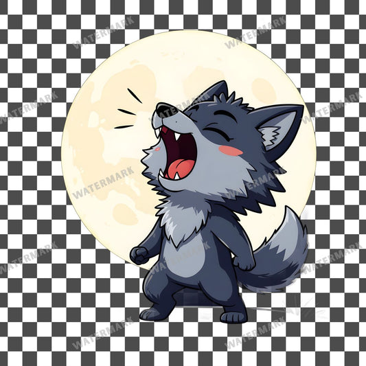 Chibi Werewolf Howling Dramatically clipart PNG on a transparent background, design 1
