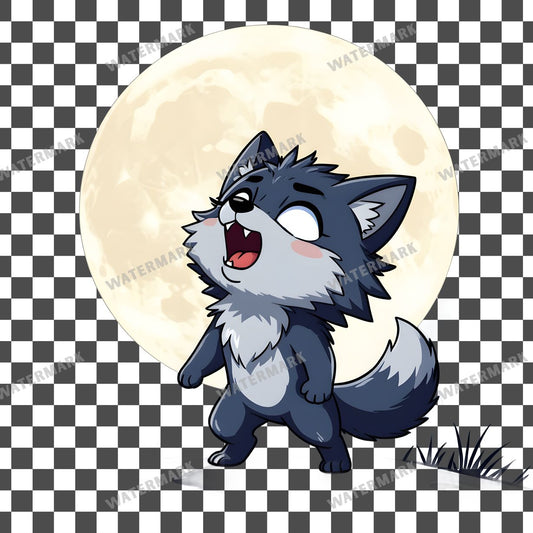 Chibi Werewolf Howling Dramatically clipart PNG on a transparent background, design 1