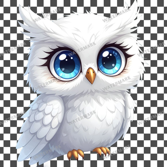 Chibi White Owl clipart PNG on a transparent background, design 1