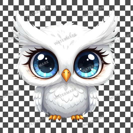 Chibi White Owl clipart PNG on a transparent background, design 1