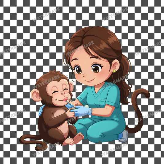 Chibi Wildlife Veterinarian Treating clipart PNG on a transparent background, design 1