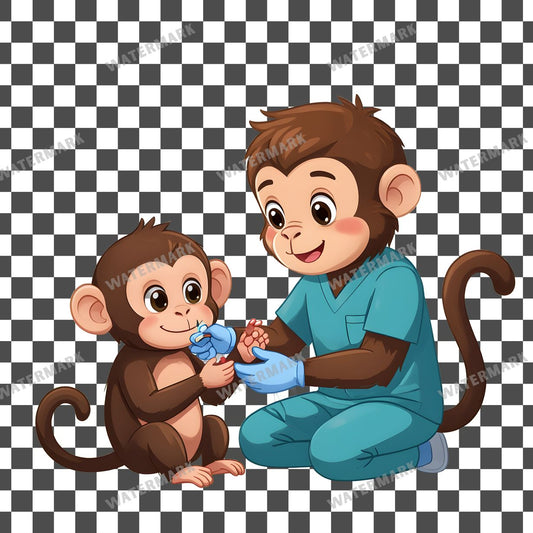 Chibi Wildlife Veterinarian Treating clipart PNG on a transparent background, design 1